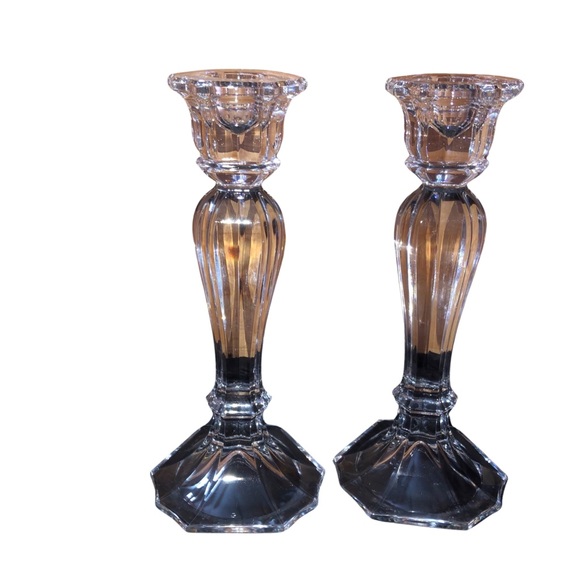 Oscar del Renta Austrian Crystal Candlestick Holders Set of 2 Fluted 8.5" - Picture 3 of 5
